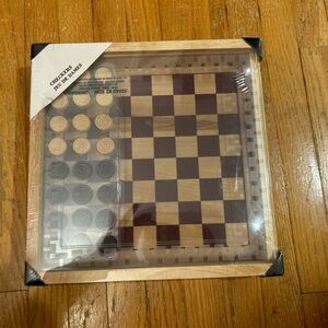 Wooden Chess & Checkers Game Set – Reversible Board with wood Storage Box